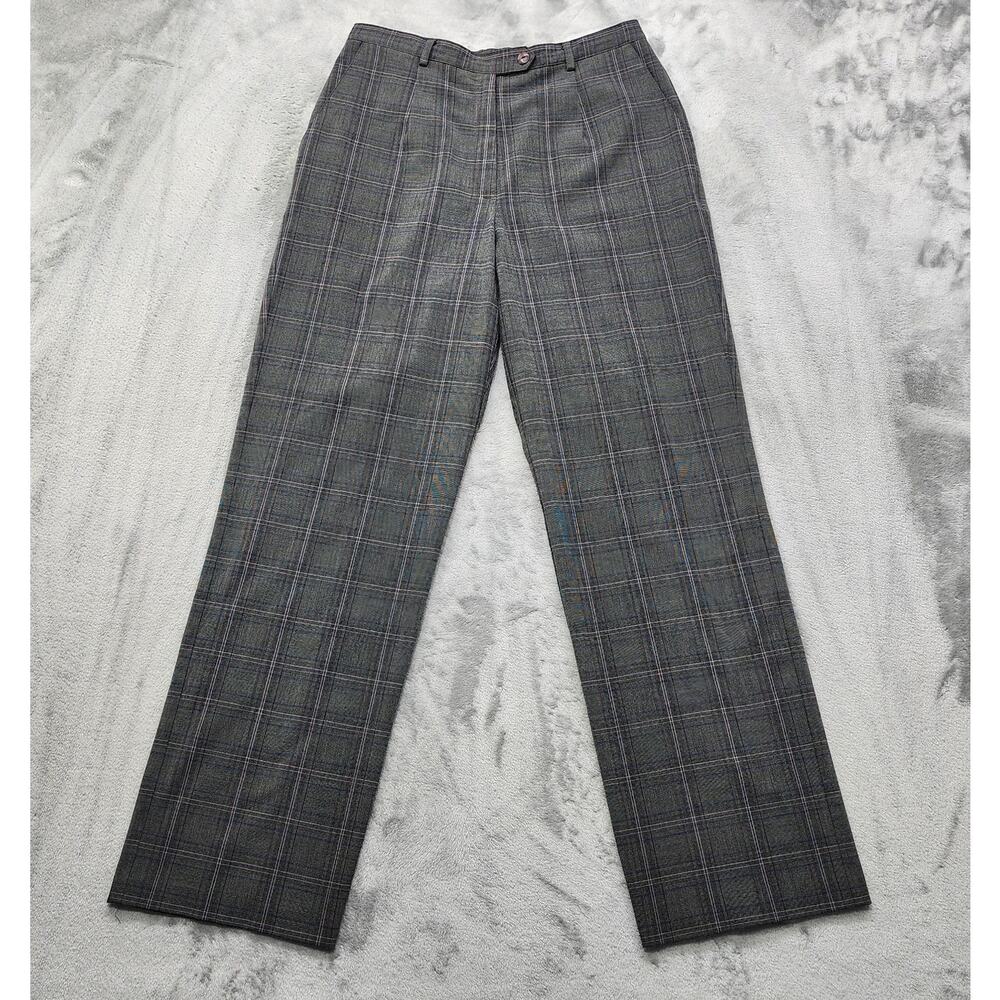 Vintage 90s Sag Harbor Pants Womens 10 Gray Black Purple Plaid High Rise Trouser